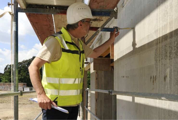 Ein SiGeKo schaut sich eine Baustelle an.